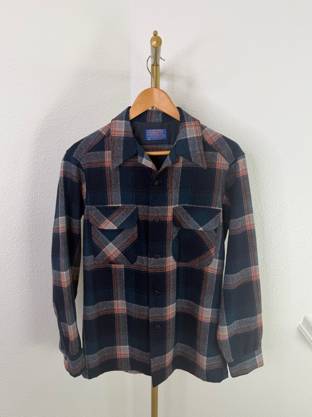 Vintage Pendleton Wool Field Shirt Plaid Navy Rust Size Small